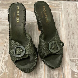 ANTHROPOLOGIE Paola Ferri green woven heels